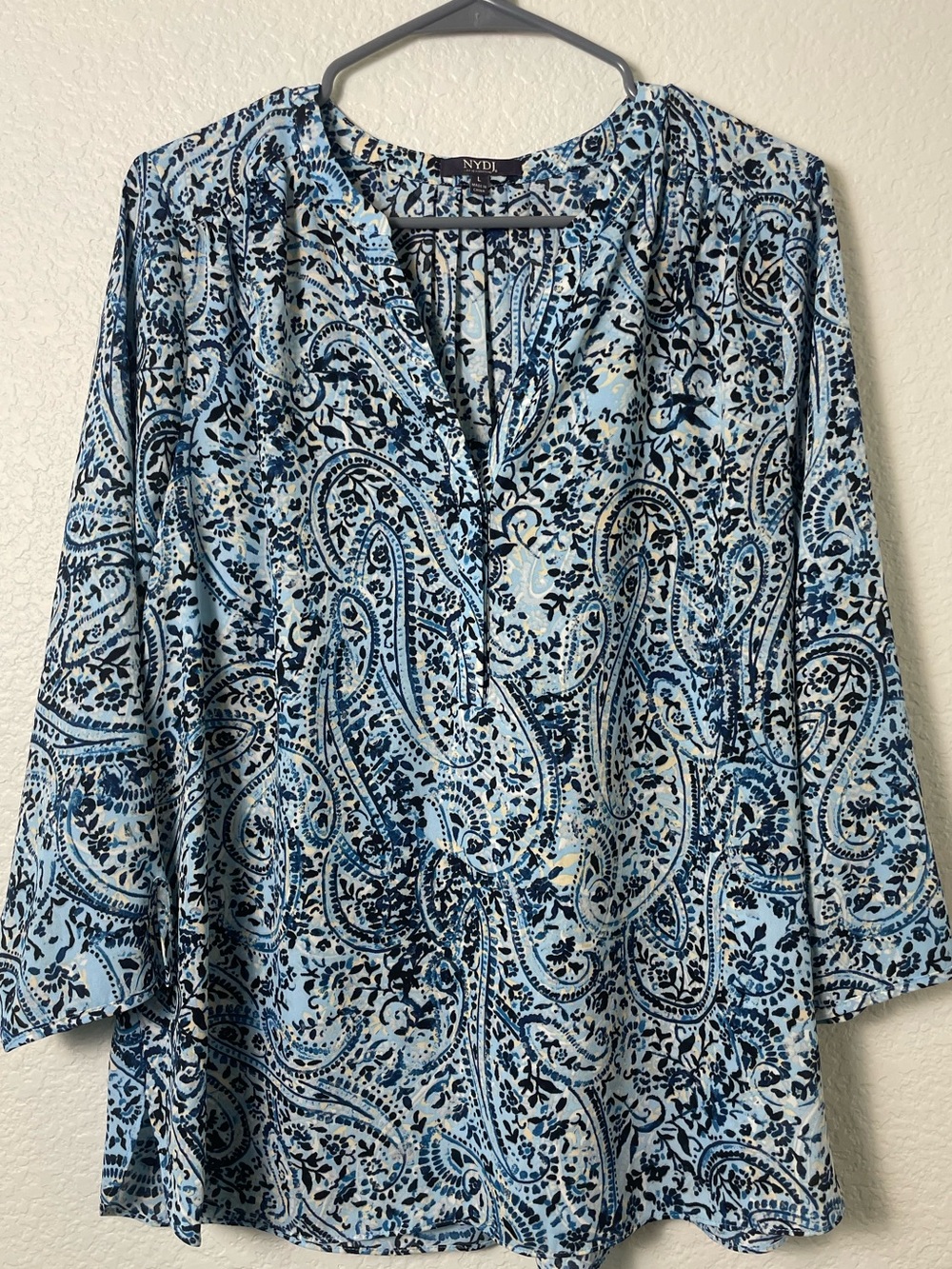 NYDJ Blue Paisley Print 3/4 Sleeve Blouse Size L